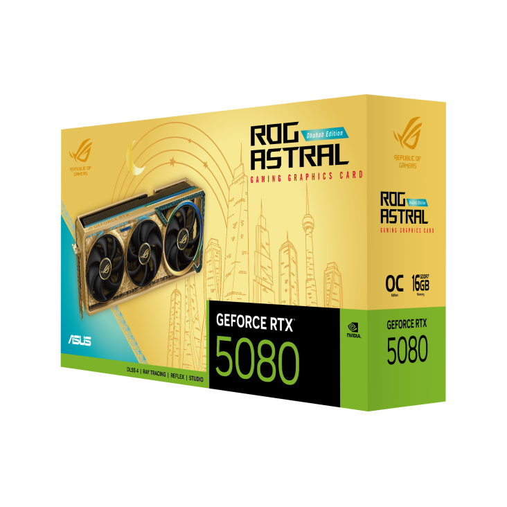 ROG Astral GeForce RTX™ 5080 Dhahab CORE OC Edition 16GB GDDR7 - Graphics Card ROG Astral GeForce RTX™ 5080 Dhahab CORE OC Edition 16GB GDDR7 - Graphics Card